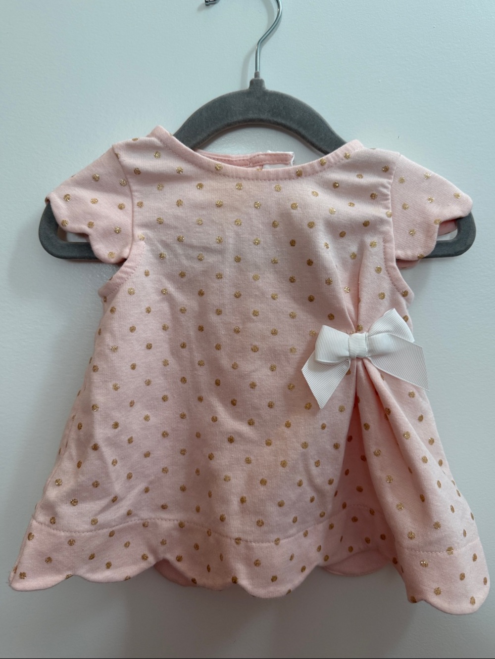Tahari Baby Girls Pink & Gold Polka Dot Scallop Hem Dress 0-3 Months